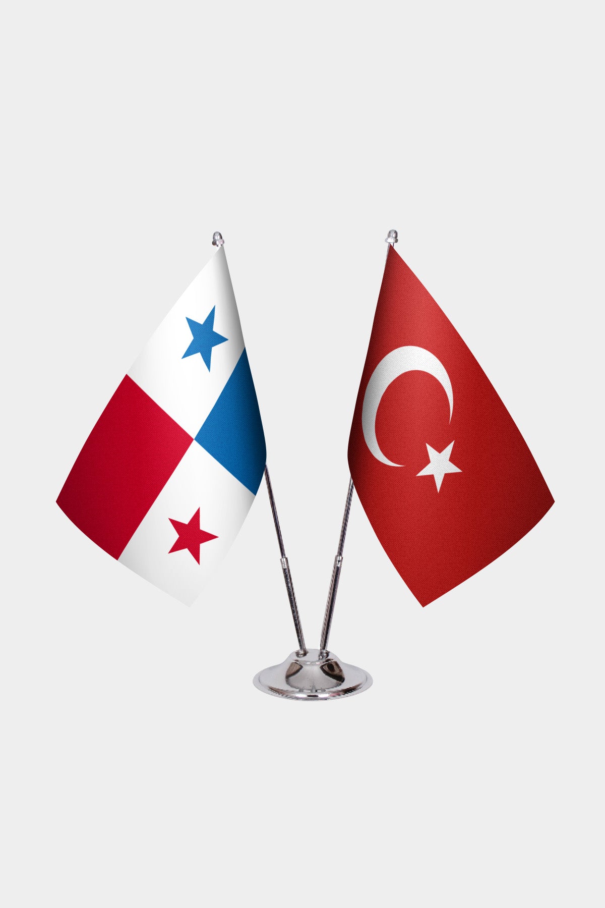Panama and Turkey desk flag set with chrome pole and base