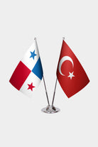 Panama and Turkey desk flag set with chrome pole and base