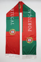 Écharpe de Supporter Satin – Drapeau du Portugal à plat, sur toute la longueur — inscription PORTUGAL et franges blanches