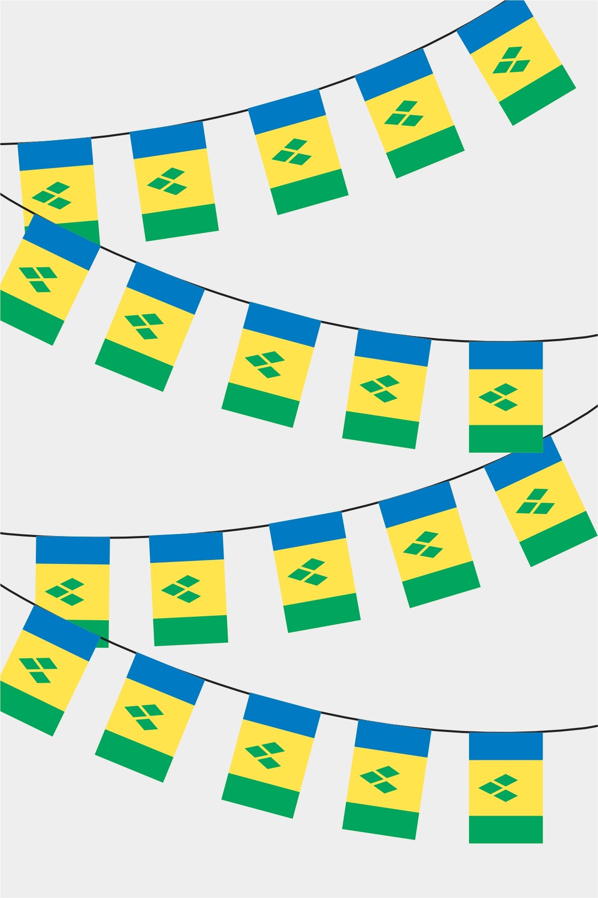 Saint Vincent and Grenadinler Rectangular Flag Bunting - 50 Meters Premium String Flags for Party Decoration | Professional Quality Raschel Fabric