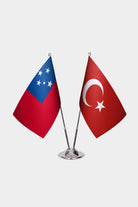Samoa and Turkey desk flag set with chrome pole and base