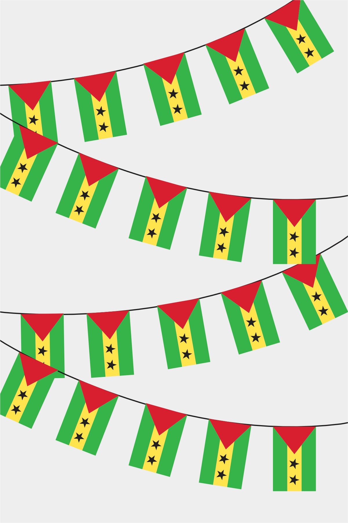 Sao Tome and Principe Rectangular Flag Bunting - 50 Meters Premium String Flags for Party Decoration | Professional Quality Raschel Fabric