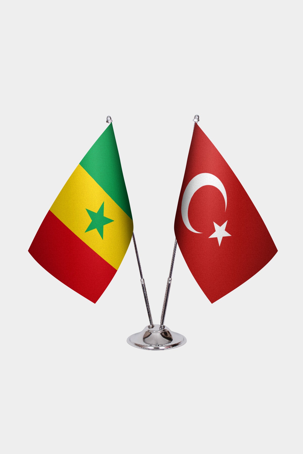Senegal and Turkey desk flag set with chrome pole and base