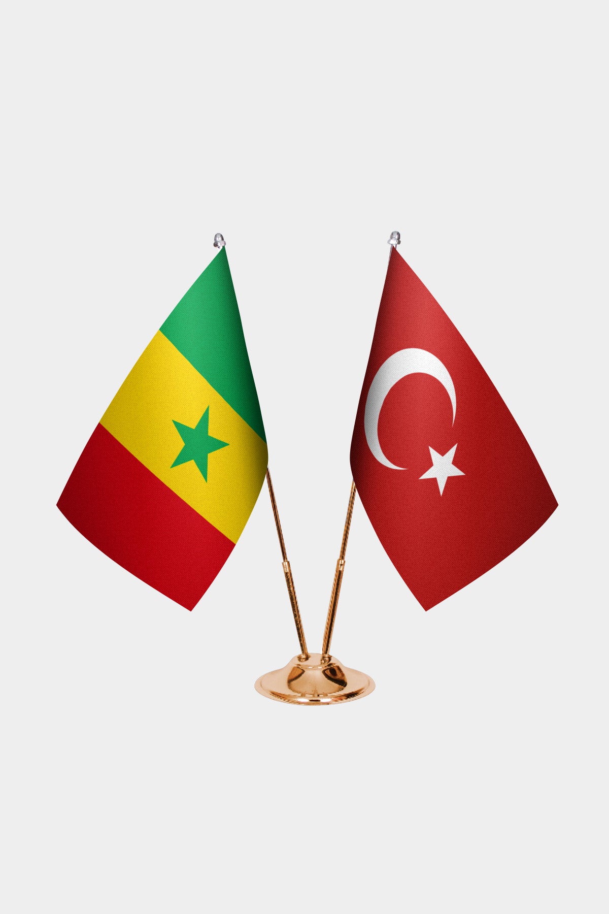 Senegal and Turkey desk flag set with gold pole and base