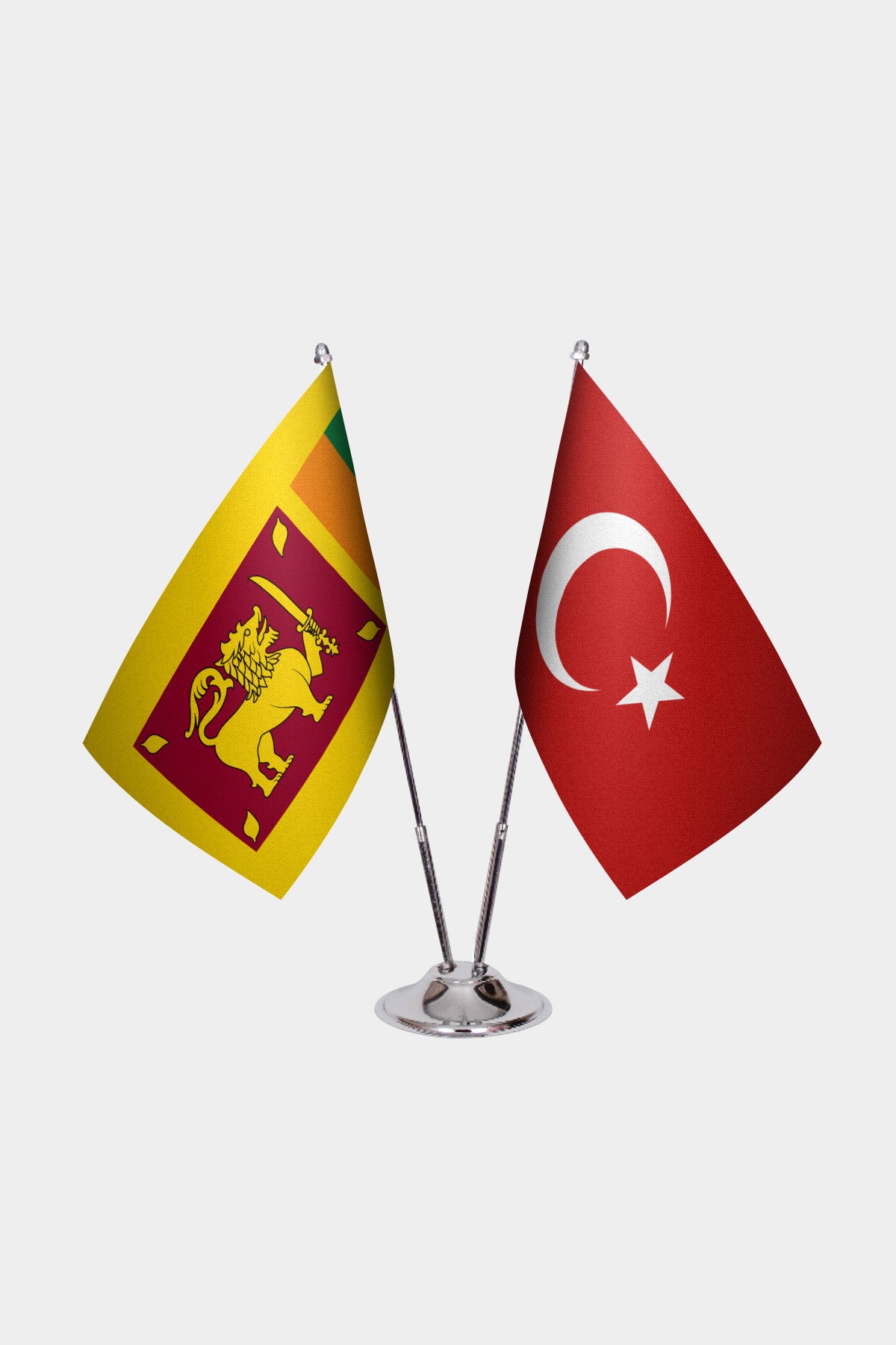 Sri Lanka and Turkey desk flag set with chrome pole and base