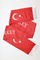 Turkey Flag Satin Soccer Scarf detail of the TURKEY lettering and flag print