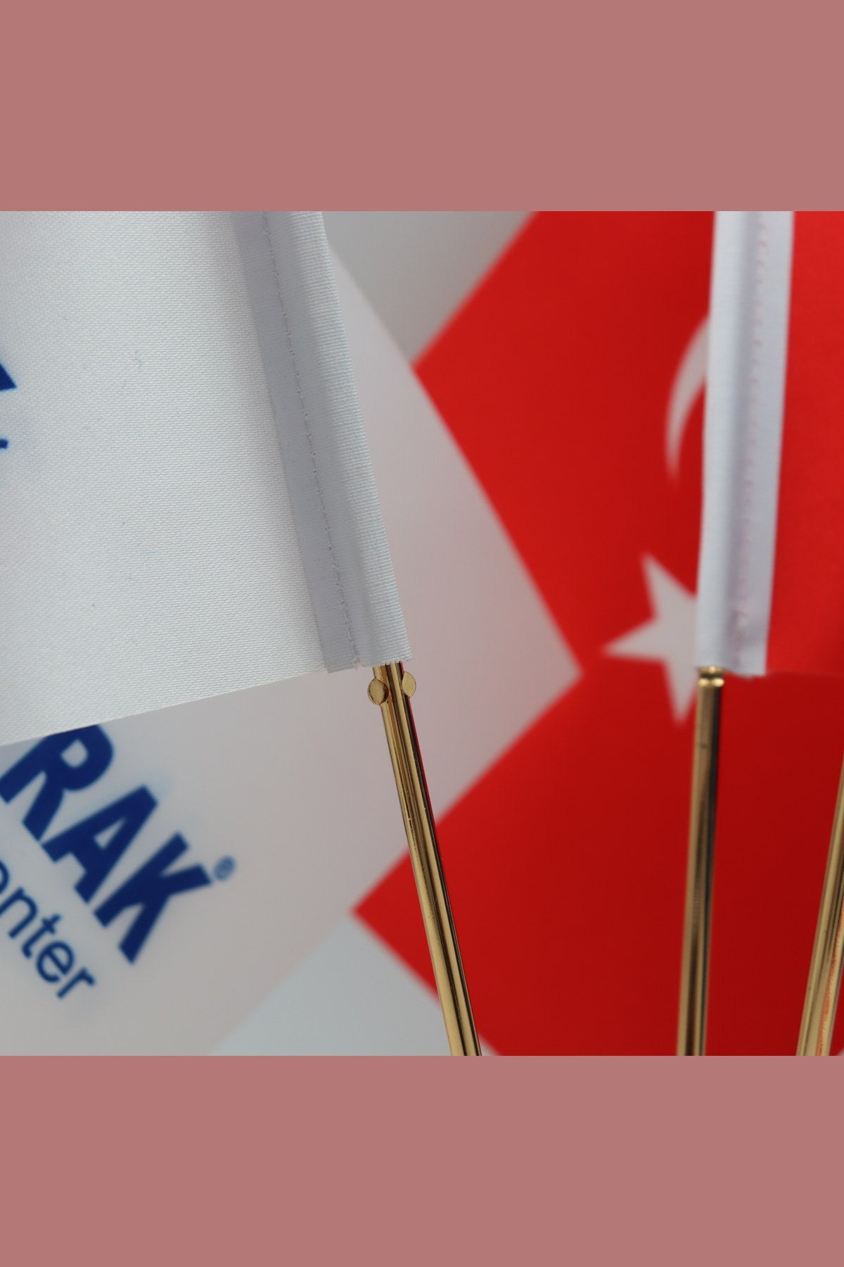 Logo Printed Triple Desk Flag with gold poles, 15 × 22.5 cm flags on a weighted base (4)