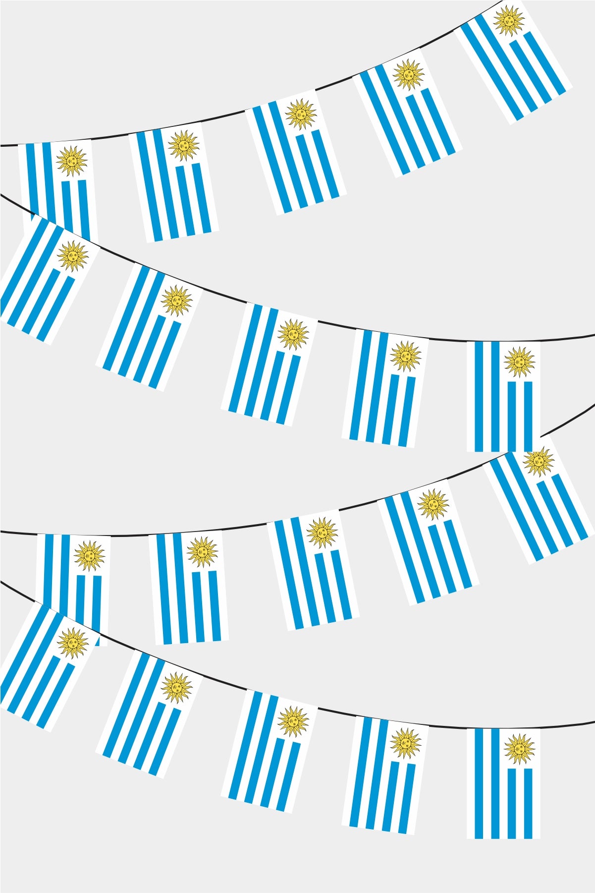 Uruguay Rectangular Flag Bunting - 50 Meters Premium String Flags for Party Decoration | Professional Quality Raschel Fabric