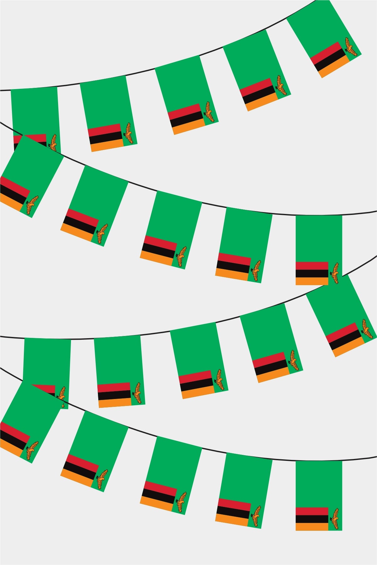 Zambia Rectangular Flag Bunting - 50 Meters Premium String Flags for Party Decoration | Professional Quality Raschel Fabric